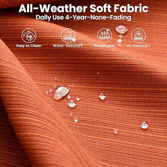 ovios 6 Pieces Patio Furniture Set, Outdoor Wicker Sofa Couch with Rocking Swivel Chairs Comfy Cushions, Modern Deep Seat Rattan Conversation Sets for Porch Deck, Orange Red