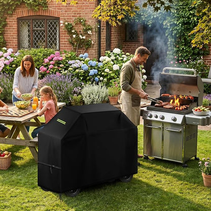 Heavy Duty Waterproof Grill Cover 420D Oxford - Fits 60×24.5×44 Inch Large Grills, Windproof Buckles & Night Vision Handles