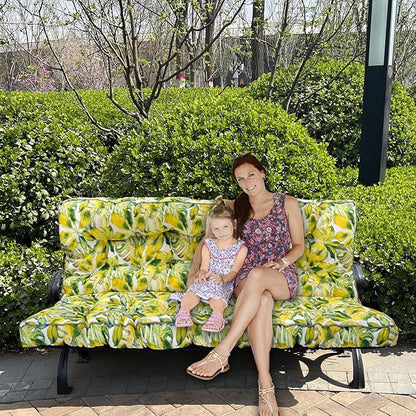 Swing Replacement Seat Cushions, 2-3 Seater Bench Cushions for Outdoor Furnitur with Backrest, Garden Recliner Seat Cushions Waterproof Sofa Pads (Botanical Yellow, 63x40in)