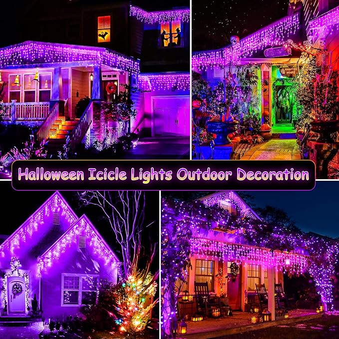 400 LED Icicle Lights for Outside 33ft Purple Christmas Lights Outdoor 8 Modes with 75 Drops Waterproof Christmas Icicle Light Plug in for Indoor House Party Holiday Decorations