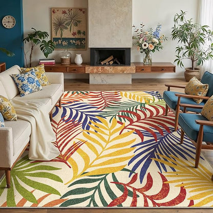 8x10 Indoor Outdoor Area Rug Washable Patio Rug Multicolored Non Slip Non Shedding Waterproof Carpet for Living Room Bedroom Camping Porch Backyard Camping RV Balcony Poolside Deck