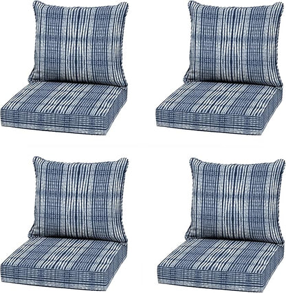 Arden Outdoor Deep Seat Cushion Set (4-Pack), 22 in x 24 in, Weather-Proof, Rain-Proof, Fade Resistant Patio Cushion for Chair, Sofa, and Couch Blue Shibori Stripe