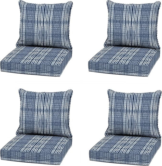 Arden Outdoor Deep Seat Cushion Set (4-Pack), 22 in x 24 in, Weather-Proof, Rain-Proof, Fade Resistant Patio Cushion for Chair, Sofa, and Couch Blue Shibori Stripe