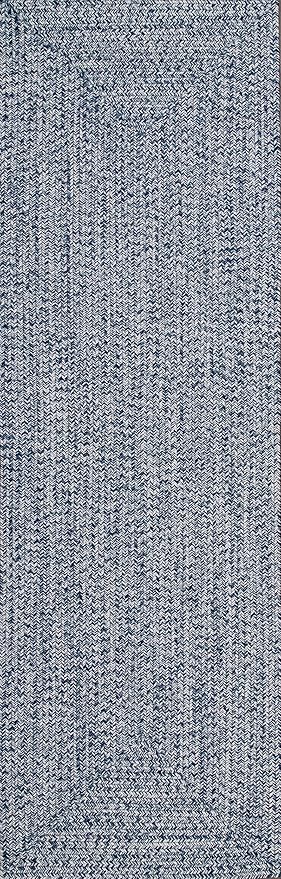 nuLOOM 2' x 6' Solid Hand Braided Indoor/Outdoor Area Rug, Pet-Friendly, High Traffic, Weather Resistant, for Patio, Balcony, Bedroom, Living, Dining Room, Wynn Navy