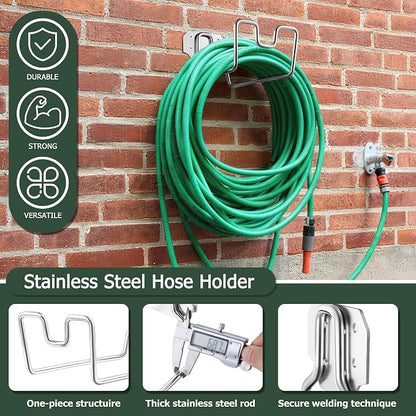 18/0 Stainless Steel Garden Hose Holder Hook, HaSteeL Metal Wall Mount Hanger For Outside Yard Water Vacuum Expandable Hose Extension Cords Storage, Rust Resistant, Hose Nozzle Groove (1 Pack)