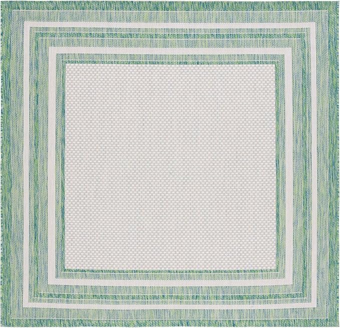 SAFAVIEH Washable Rug Outdoor Courtyard Collection - 5'3" Square, Ivory & Green, Non-Shedding & Easy Cleaning, Ideal for Patio, Backyard, Mudroom (CY8475-55712)