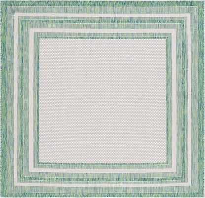 SAFAVIEH Washable Rug Outdoor Courtyard Collection - 5'3" Square, Ivory & Green, Non-Shedding & Easy Cleaning, Ideal for Patio, Backyard, Mudroom (CY8475-55712)