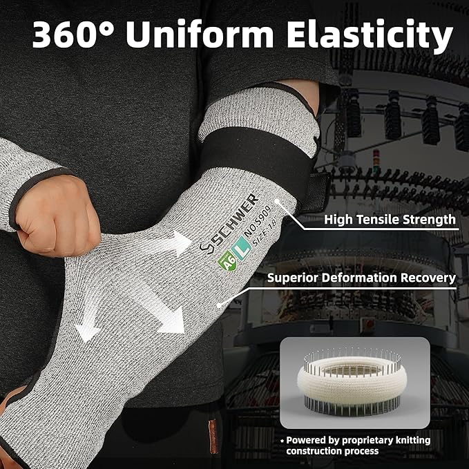 Schwer PRO-SKIN ANSI A6 Cut Resistant Sleeves With 2.0 Detachable Hook and Loop Straps, Non-PFAS, High Risk Cut Protection Arm Sleeve for Thin Skin, Gardening Sleeves, Protective Sleeve for Arms