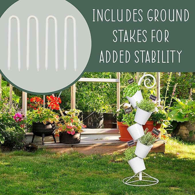 Hanging Flower Pot Tiered Stand (White), Metal Outdoor Stacking Planter