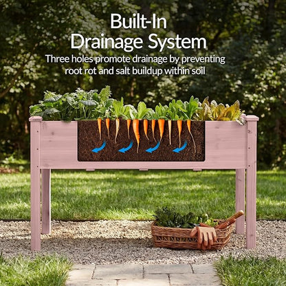 Best Choice Products 48x24x30in Raised Garden Bed, Elevated Wood Planter Box Stand for Backyard, Patio, Balcony w/Bed Liner, 200lb Capacity - Pink
