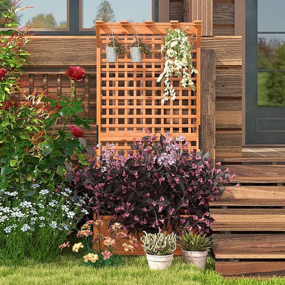 Giantex Raised Garden Bed with Trellis & Roof, 72.5" Wooden Garden Bed, High Trellis for Plant Flower Climbing Pot Hanging, Indoor & Outdoor Planter Box for Yard, Garden, Balcony