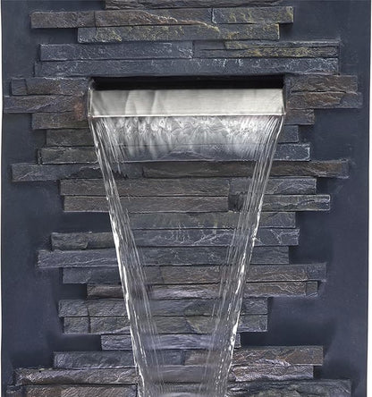 Alpine Corporation 32" Cascading Stone Wall Fountain with LED Lights – Outdoor Water Feature for Garden, Patio, Backyard & Home Decor, Gray