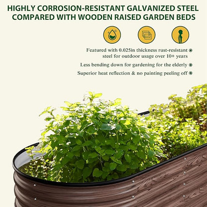 MUPATER 8x2FT Metal Galvanized Raised Garden Bed, 17''H Premium Wood Grain Raised Garden Bed Outdoor for Plants Flowers, 9-in-1 Galvanized Metal Planter Box, Rustic
