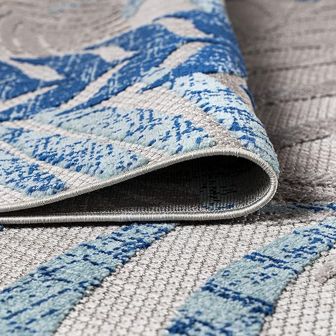 JONATHAN Y Tropics Palm Leaves Indoor Outdoor Area Rug 4X6 Gray/Blue, Boho for Backyard, Patio, Porch, Easy-Cleaning, High Traffic, Pet-Friendly, Non-Shedding (AMC100A-4)