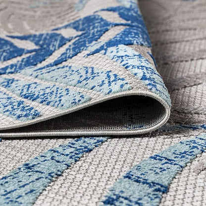JONATHAN Y Tropics Palm Leaves Indoor Outdoor Area Rug 4X6 Gray/Blue, Boho for Backyard, Patio, Porch, Easy-Cleaning, High Traffic, Pet-Friendly, Non-Shedding (AMC100A-4)