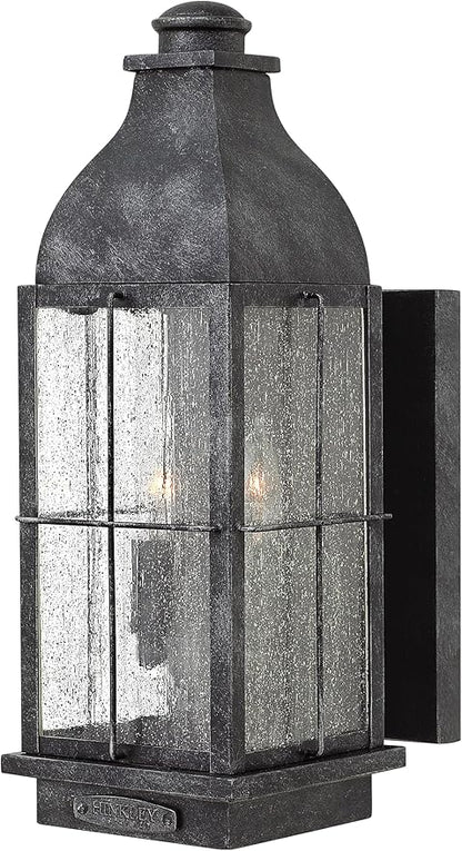Hinkley Bingham Medium Wall Mount Outdoor Lantern - Aluminum, Clear Seedy Glass, Gas Light Style - Greystone Finish