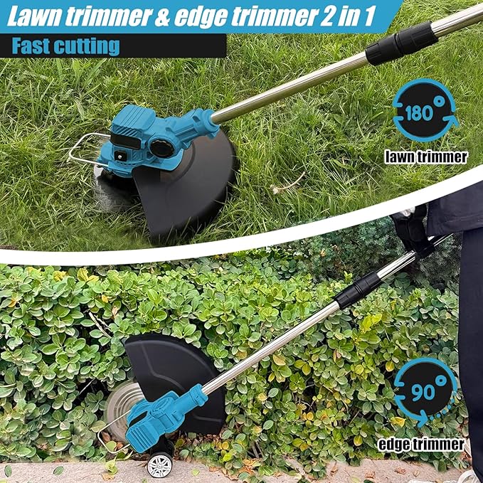 Electric Weed Wacker Cordless, with 2 X 21V 3.0Ah Battery Powered, 4 in 1Cordless Weed Eater & Brush Cutter with 4 Types Cutting Blades for Lawn Yard Garden