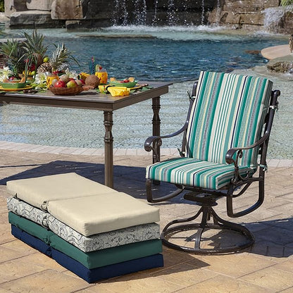 Arden 4-Pack Outdoor Patio Dining Chair Cushion, 20x44, Rain-Proof Seat Pad, Fade-Resistant Outdoor Cushion Teal Cobalt Stripe