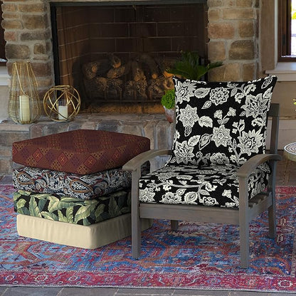 Arden Outdoor Deep Seat Cushion Set, 22 in x 24 in, Weather-Proof, Rain-Proof, Fade Resistant Patio Cushion Ashland Black Jacobean