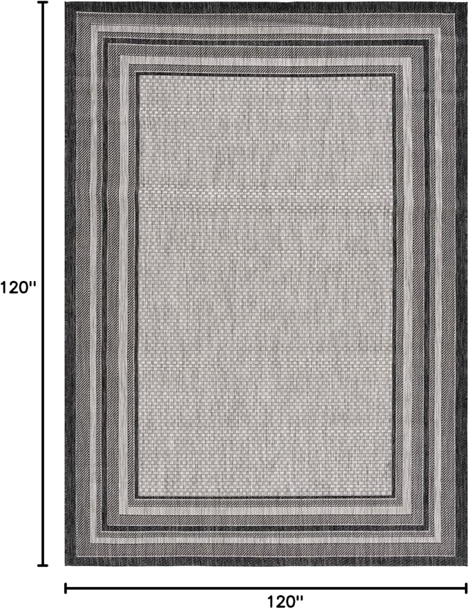 SAFAVIEH Washable Rug Outdoor Courtyard Collection - 10' Square, Light Grey & Black, Non-Shedding & Easy Cleaning, Ideal for Patio, Backyard, Mudroom (CY8475-37612)