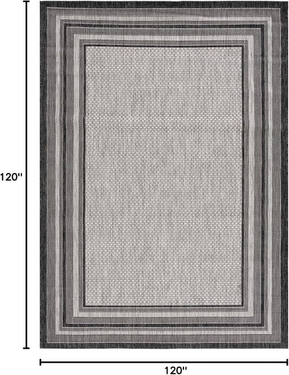SAFAVIEH Washable Rug Outdoor Courtyard Collection - 10' Square, Light Grey & Black, Non-Shedding & Easy Cleaning, Ideal for Patio, Backyard, Mudroom (CY8475-37612)