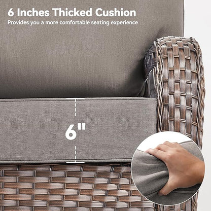 Luxury 6" Outdoor Cushions for Patio Furniture, 24x24x6" Thick Seat Cushion Set of 10, Fade Resistant Couch Chair Replacement Cushions High Density Deep Wicker Chair Cushion w/ Removable Cover Gray