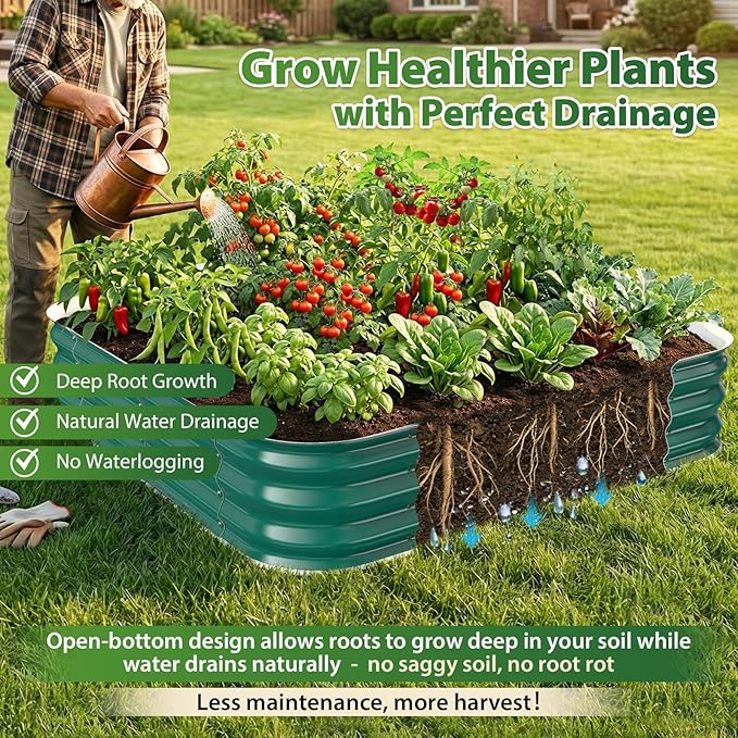Galvanized Raised Garden Bed, 4x4 ft Heavy Duty Metal Planter Box for Vegetables, Flowers & Herbs, 12" Raised Outdoor Modular Gardening Bed, Above Ground Growing Container, Easy Assembly, Green