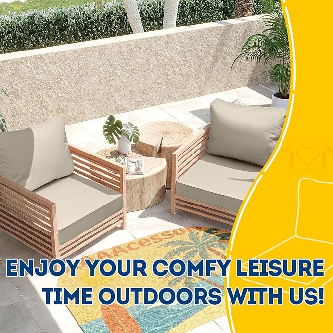 AAAAAcessories Outdoor Seat Cushions for Chairs, Fade-Resistant, Waterproof Patio Furniture Replacement Cushions, 23.5" x 25.5" x 5" + 23.5" x 19", Beige