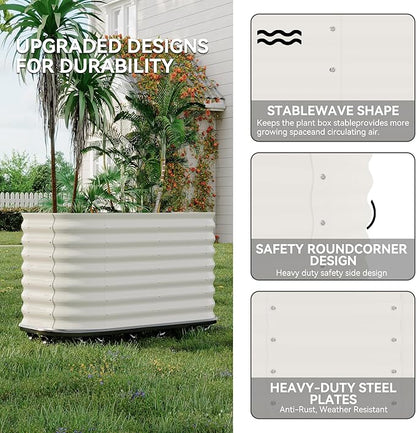 GarveeHome Self-Watering Wheeled Metal Garden Bed – Mobile Raised Planter Box with Water, Galvanized Steel Indoor/Outdoor Rolling Grow Station for Herbs, Veggies & Decor （59 in x23.6 in x27.5,White
