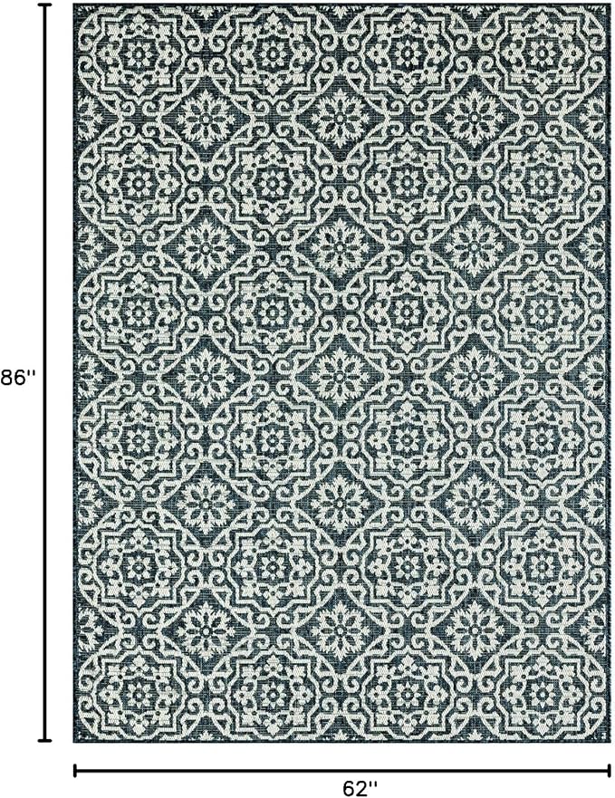 Nicole Miller New York Patio Country Danica Transitional Geometric Indoor/Outdoor Area Rug, Blue/White, 5'2"x7'2"
