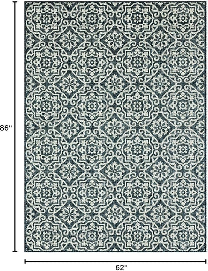 Nicole Miller New York Patio Country Danica Transitional Geometric Indoor/Outdoor Area Rug, Blue/White, 5'2"x7'2"