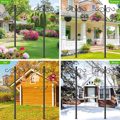 RCUICA Double Shepherds Hooks for Outdoor,1 Pack 55 Inch Bird Feeder Pole with 5 Prongs Base,Heavy Duty Shepherds Hook,Suitable for Garden in Hanging Flower Basket,Lantern,Bird Nests (1 Pack 55 inch)