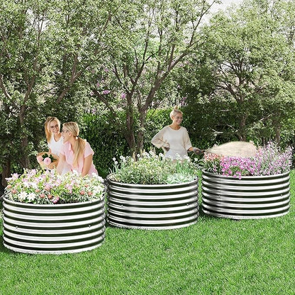 4 Pack Tall 2x2x2FT Round Corrugated Galvanized Steel Raised Garden Bed Outdoor, Metal Above Ground Garden Bed for Vegetables and Flowers, Raised Beds for Gardening