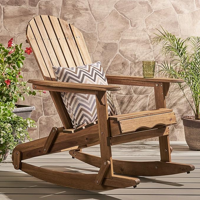 Christopher Knight Home Malibu Outdoor Acacia Wood Adirondack Rocking Chair, Natural Stained