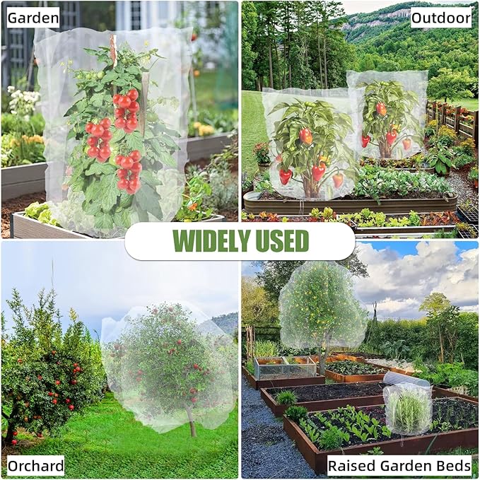 4PCS 2 Sizes Bird Netting Tree Mesh Bag with Drawstring Garden Insect Netting Pest Barrier Blueberry Netting Plant Row Cover White Mosquito Net for Fruit/Flower/Vegetables