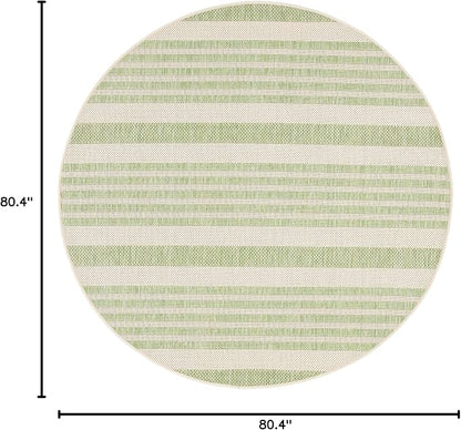 SAFAVIEH Courtyard Collection 6'7" Round Beige/Sweet Pea CY6062 Stripe Indoor/ Outside Waterproof Easy cleansingPatio Backyard Mudroom Area Mat