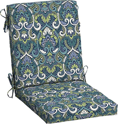 Arden Outdoor Patio Dining Chair Cushion, 20x44, Rain-Proof Seat Pad, Fade-Resistant Outdoor Cushion Sapphire Aurora Blue Damask