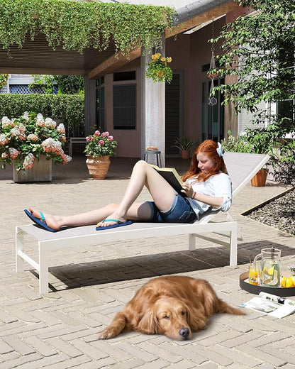 Crestlive Products Lounge Chair Outdoor Set of 2, Aluminum Pool Chaise Lounge Chairs, Adjustable Five-Position Tanning Recliner, All Weather for Patio, Beach, Yard, Pool (Multi-Color)