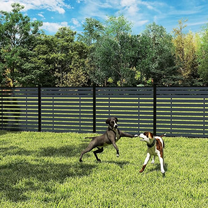 Outdoor Privacy Fence WPC, AC Unit Air Conditioner Screen 5 FT(H) x 6 FT(W) Trash Can with Aluminum Alloy Post, Decorative Fencing, Gray with 1 Post