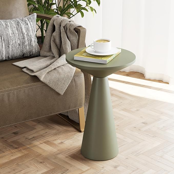 COZAYH Small Pedestal End Table Round Farmhouse Martini Table Wood Plant Stand Rustic Drink Table for Small Space Living Room, Sage Green