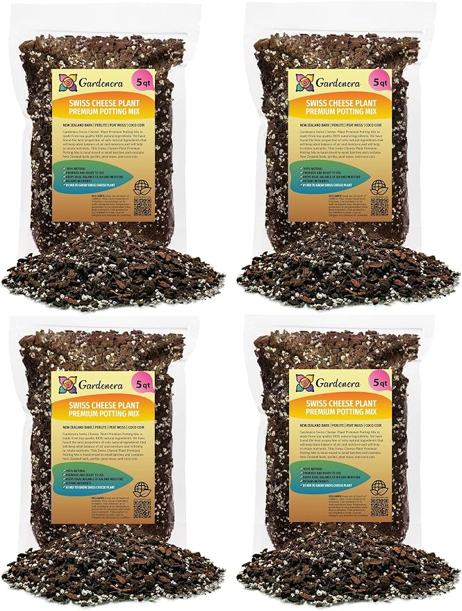 Gardenera Premium Swiss Cheese Plant Potting Mix - 20 QT - Monstera Deliciosa Blend for Optimal Nutrients and Drainage for Healthy Growth - (4 Bags of 5 Quart)