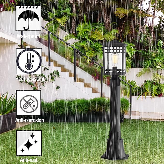 Treekee Outdoor Post Lights, Lamp Post Light Fixture, Waterproof Aluminum Pillar Lantern with Seeded Glass, Lamp Posts Outdoor Lighting for Walkway, Garden, Patio
