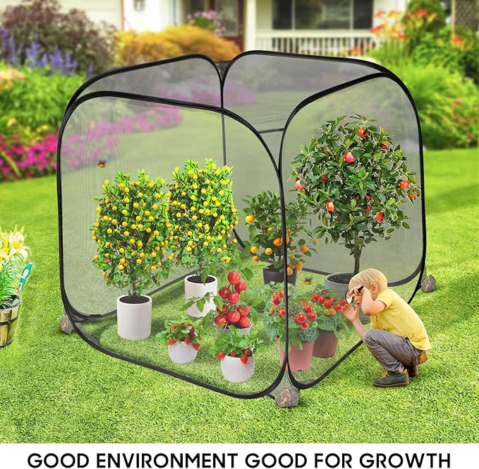 MIAOKE 2 Pack Pop Up Mesh Plant Cover, 35.4x35.4x38.2 Inch No Build Protection Against Insects Garden Netting, Raised Bed Cover for Barrier Against Insects for Vegetable Plant Fruit Animals-Black