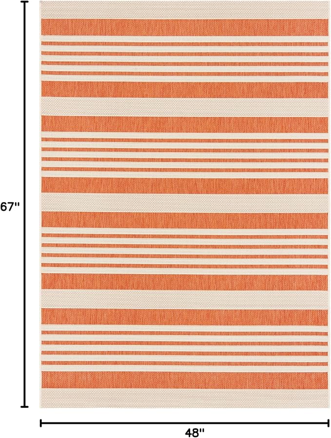 SAFAVIEH Washable Rug Outdoor Courtyard Collection - 4' x 5'7", Terracotta & Beige, Non-Shedding & Easy Cleaning, Ideal for Patio, Backyard, Mudroom (CY6062-241)
