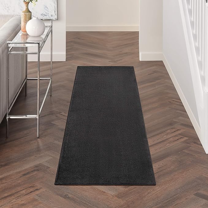 Nourison Home Essentials Solid Contemporary Black 2'x10' Runner Rug , 2'2" X 10'