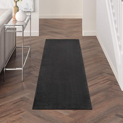 Nourison Home Essentials Solid Contemporary Black 2'x10' Runner Rug , 2'2" X 10'