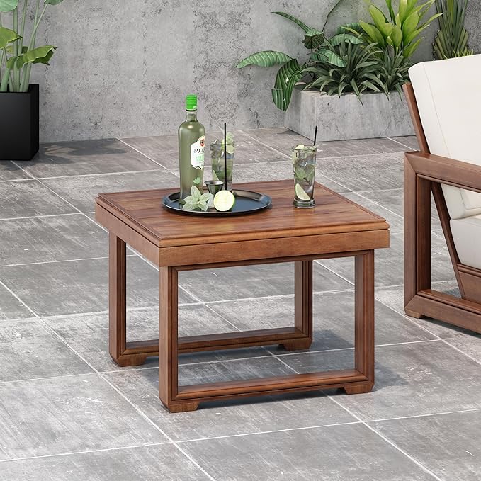 Christopher Knight Home Nicholas Outdoor Small Coffee Table, Slat Panel Square Side Table, Acacia Wood Side Desk for Backyard Balcony Garden, Weather Resistant Patio End Table, Mocha