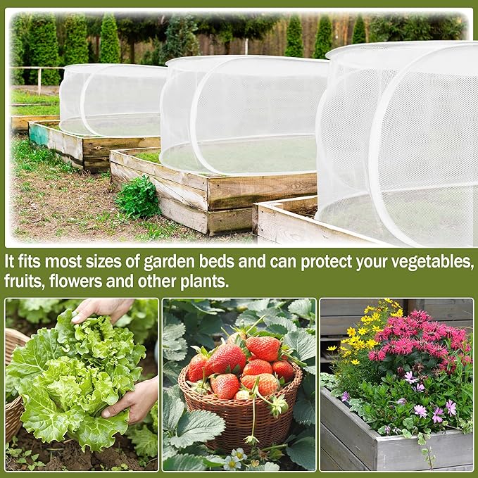 47" x 21" x 17" Garden Netting for Raised Beds, Foldable Raised Garden Bed Cover with Ground Nail, Raised Bed Cover Fit 4 x 2ft Garden Beds, Insect Bird Control, Plant Protection