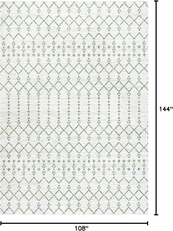 JONATHAN Y Moroccan Geometric Indoor Outdoor Area Rug 9X12 Green/Ivory, Ourika Textured Weave for Backyard, Patio, Porch, Easy-Cleaning, High Traffic, Pet-Friendly, Non-Shedding (SMB108R-9)