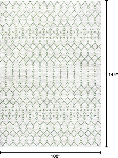 JONATHAN Y Moroccan Geometric Indoor Outdoor Area Rug 9X12 Green/Ivory, Ourika Textured Weave for Backyard, Patio, Porch, Easy-Cleaning, High Traffic, Pet-Friendly, Non-Shedding (SMB108R-9)
